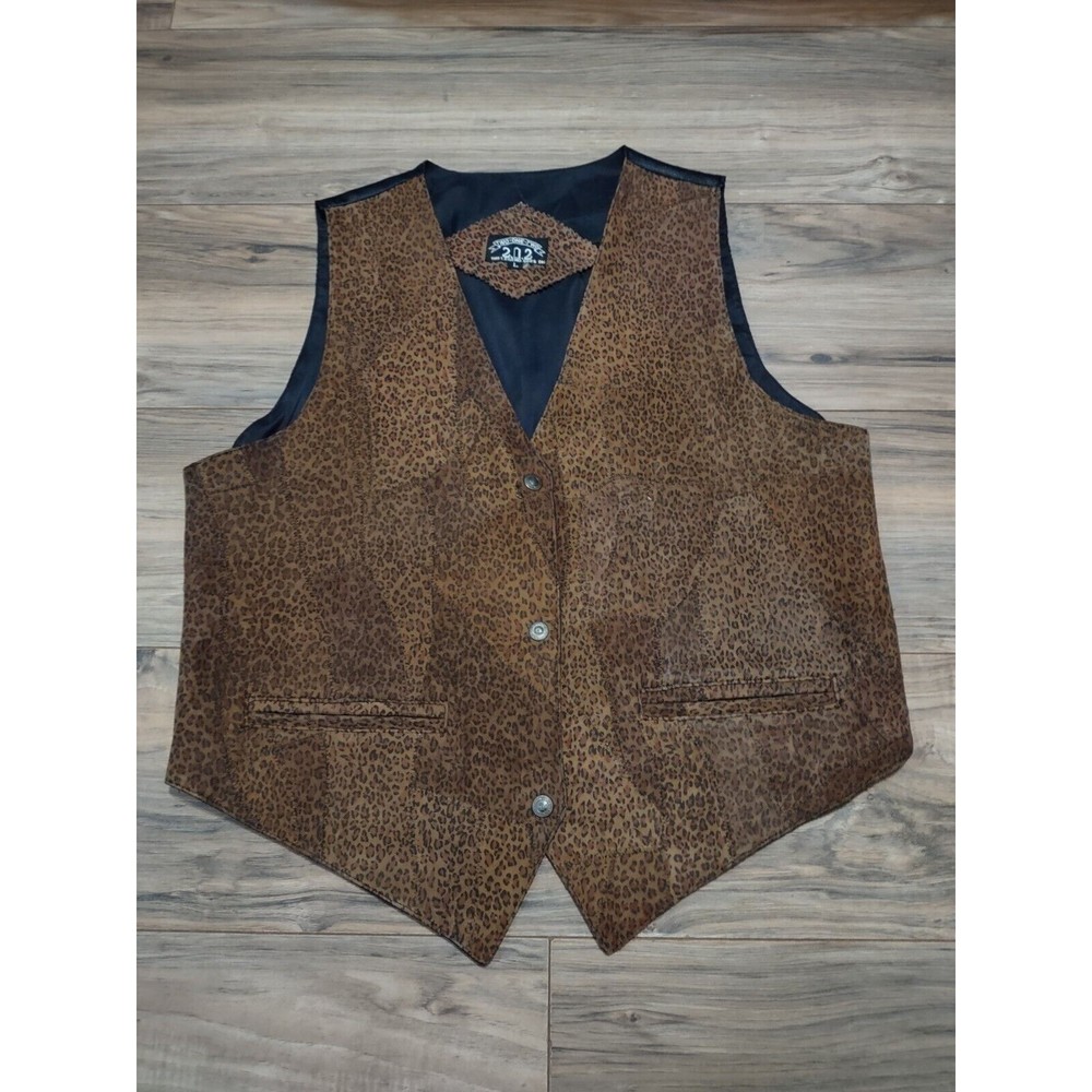 Two One Two 100% Leather Cheetah Patch Work Embroidered Vest Large